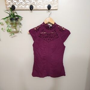 ⭐️Silk Shirt Warehouse Plum Cut-Out Women's Blouse Size 6 Fits Extra Small
